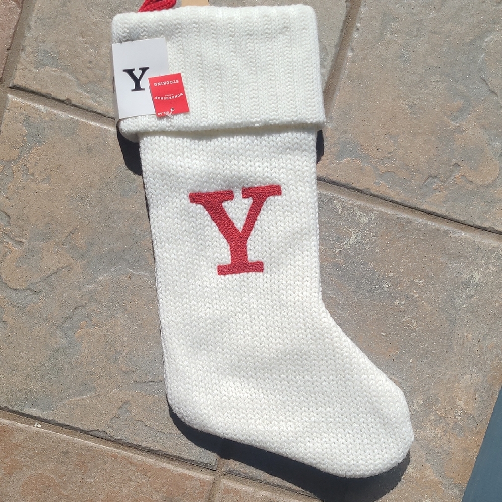 New with tags! Wondershop White Knit Monogram Christmas Stocking Red Initial Y